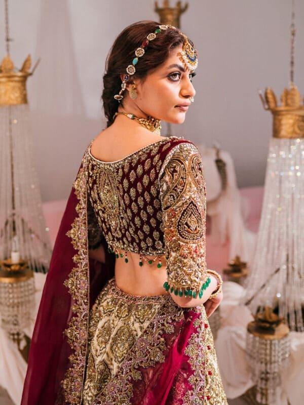 Bridal Ivory and Maroon Lehenga Choli