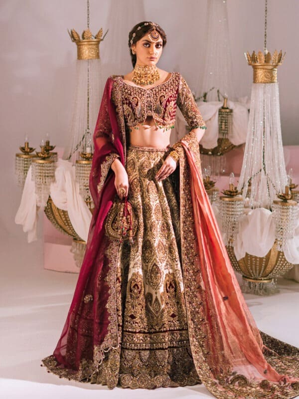 Bridal Ivory and Maroon Lehenga Choli