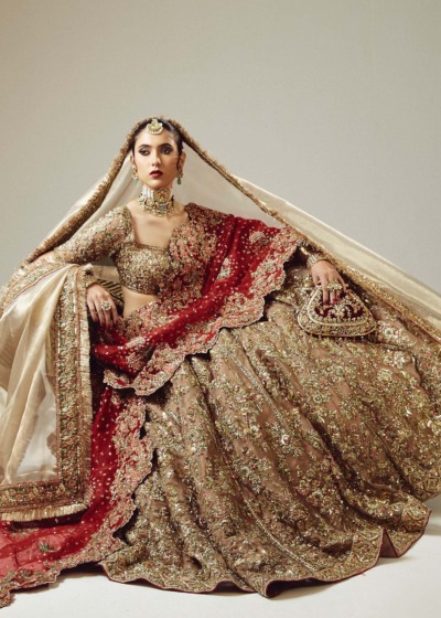 Bridal Lehenga Choli In Golden Maroon