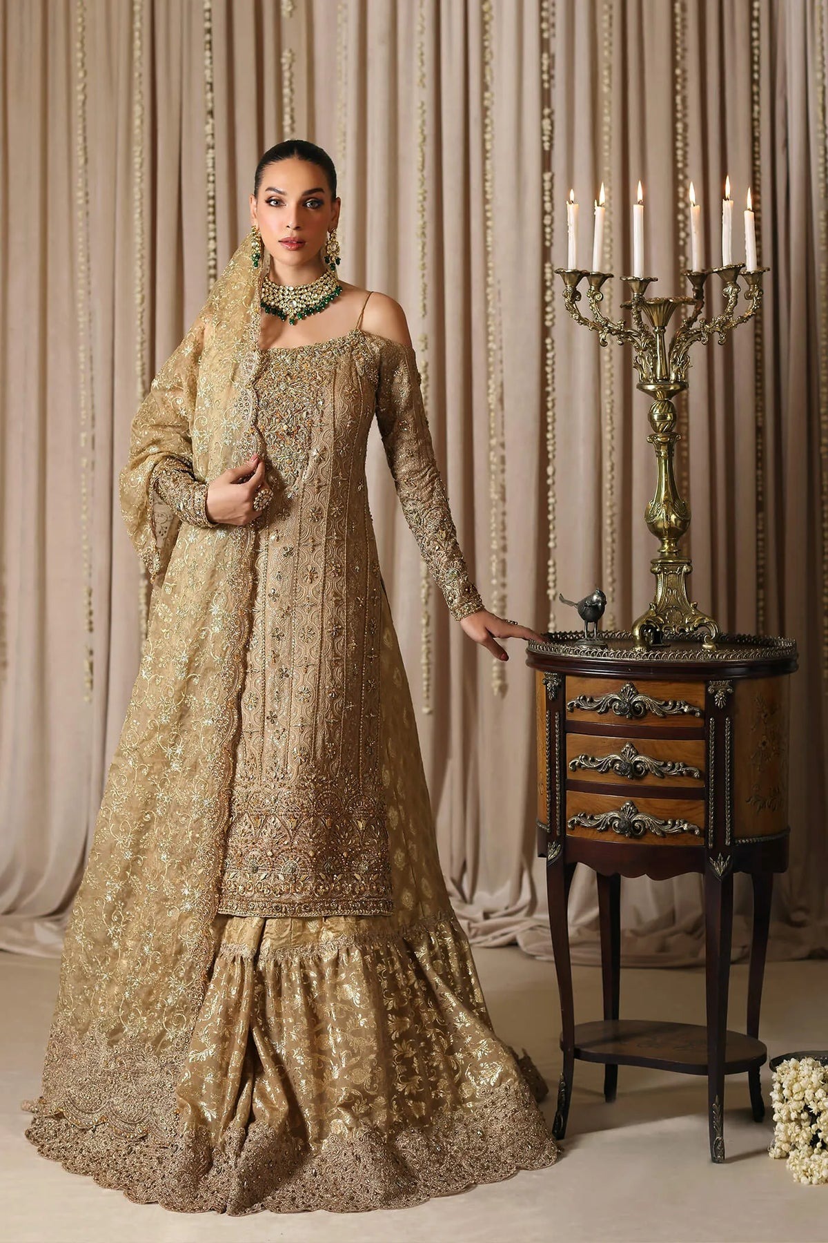 Indian Bridal Gold Long Shirt Gharara