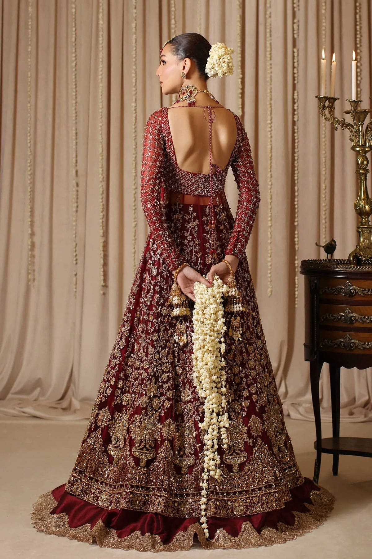 Traditional Bridal Red Pishwas With Lehenga