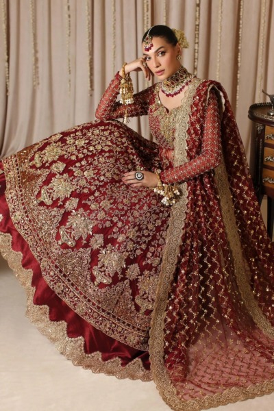 Traditional Bridal Red Pishwas With Lehenga