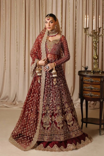 Traditional Bridal Red Pishwas With Lehenga