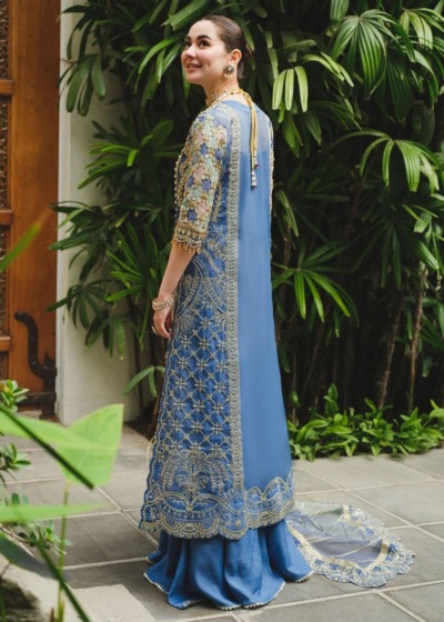 Bluish Grey Pakistani Wedding Kameez Sharara - Image 2