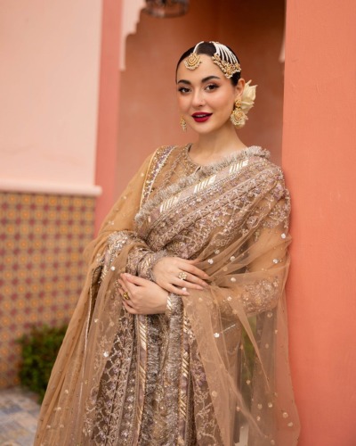 Pakistani Wedding Dress Gold Kameez Gharara - Image 2