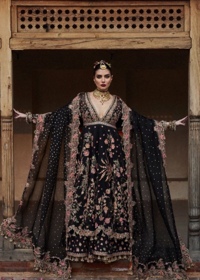 Pakistani Wedding Embellished Black Pishwas Dress - Image 4