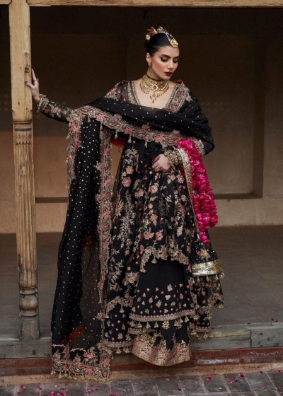 Pakistani Wedding Embellished Black Pishwas Dress - Image 5