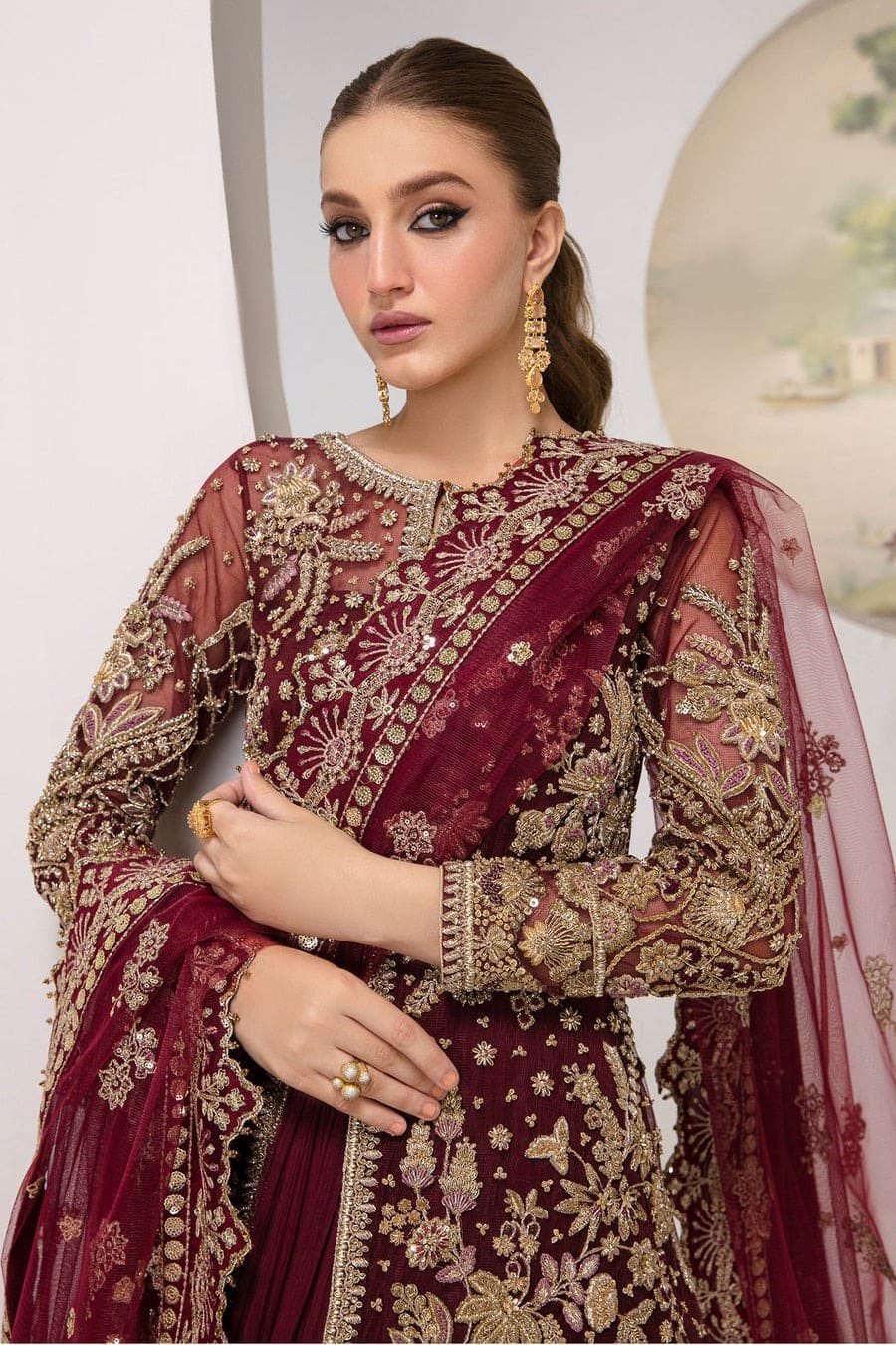 Pakistani Wedding Rosy Red Kameez Lehenga