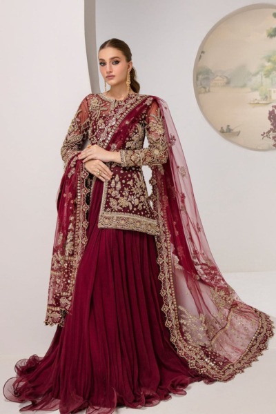 Pakistani Wedding Rosy Red Kameez Lehenga