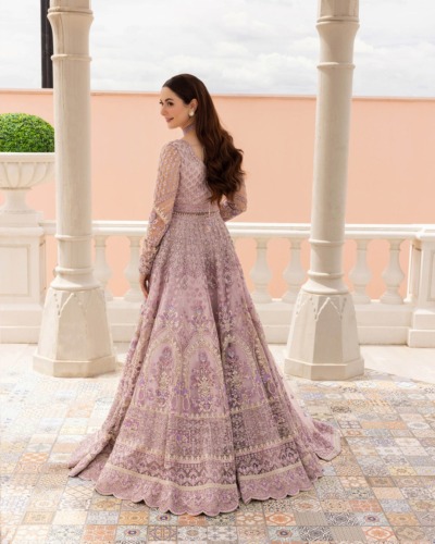 Pakistani Lilac Wedding Lehenga Choli Dress - Image 2