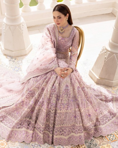 Pakistani Lilac Wedding Lehenga Choli Dress - Image 3