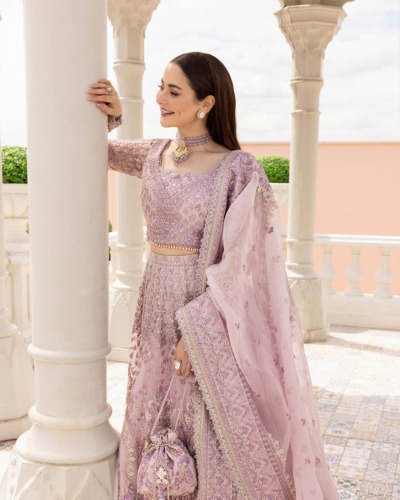 Pakistani Lilac Wedding Lehenga Choli Dress - Image 4