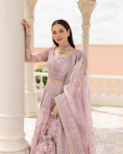 Pakistani Lilac Wedding Lehenga Choli Dress - Image 5