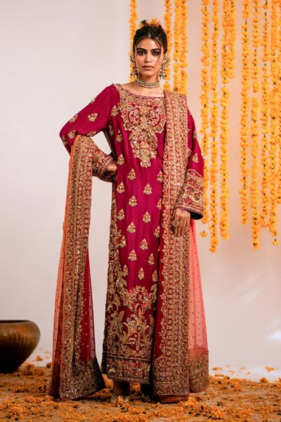 Pakistani Wedding Outfit Purple Long Shirt