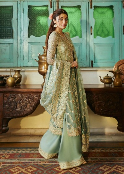 Pakistani Wedding Sea Green Long Shirt - Image 2