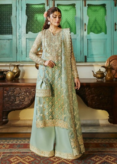 Pakistani Wedding Sea Green Long Shirt - Image 4