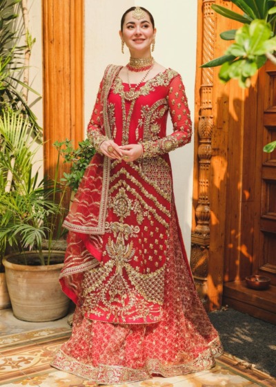 Red Pakistani Wedding Kameez Sharara Outfit