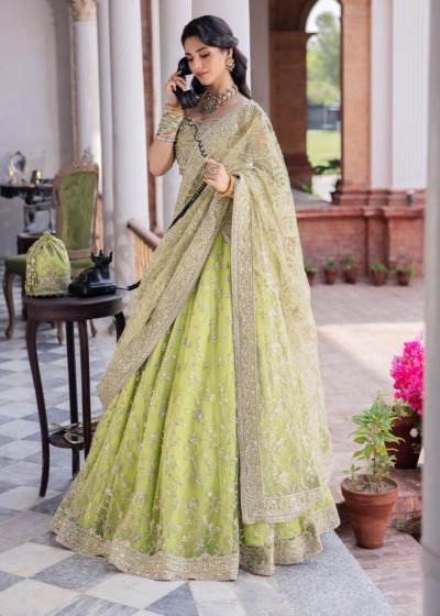 Pakistani Wedding Dress Parrot Green Lehenga