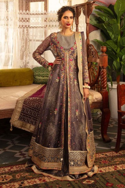 Plum Kalidar Pishwas Pakistani Wedding Outfit - Image 5