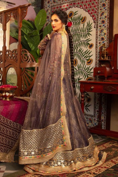 Plum Kalidar Pishwas Pakistani Wedding Outfit - Image 2