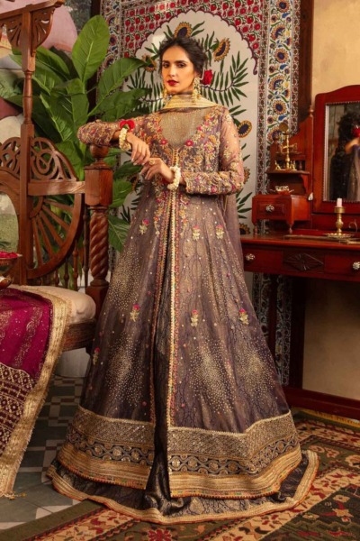 Plum Kalidar Pishwas Pakistani Wedding Outfit