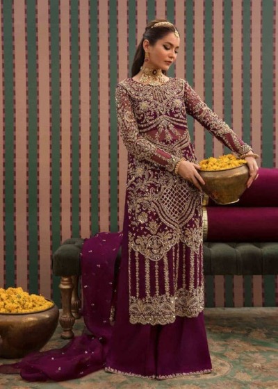 Plum Kameez Trousers Pakistani Wedding Dress - Image 2