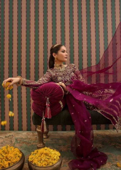 Plum Kameez Trousers Pakistani Wedding Dress - Image 4