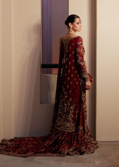 Classic Red Wedding Gharara Pakistani Bridal Outfit - Image 2