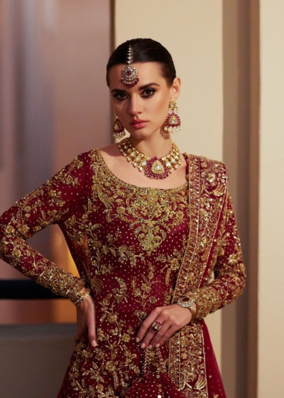 Classic Red Wedding Gharara Pakistani Bridal Outfit - Image 4