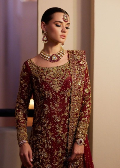 Classic Red Wedding Gharara Pakistani Bridal Outfit - Image 6