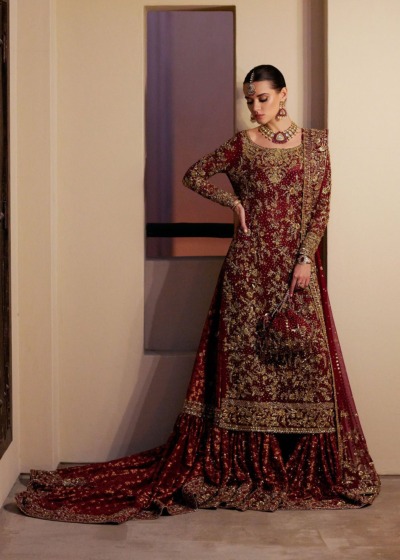 Classic Red Wedding Gharara Pakistani Bridal Outfit - Image 7