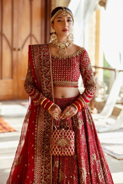 Crimson Red Bridal Lehenga Choli with Dupatta - Image 3