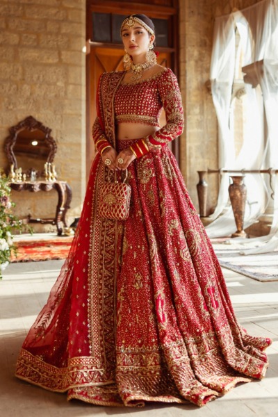 Crimson Red Bridal Lehenga Choli with Dupatta - Image 4