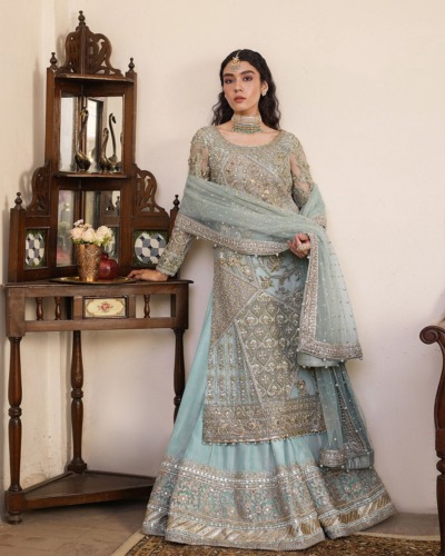 Elegant Ice Blue Sharara Suit for Pakistani Wedding