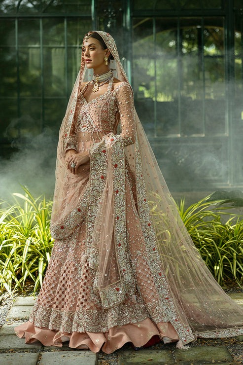 Elegant Peach Indian Bridal Lehenga Kameez