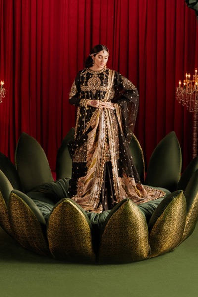 Gold Embroidered Black Gharara for Pakistani Weddings - Image 4