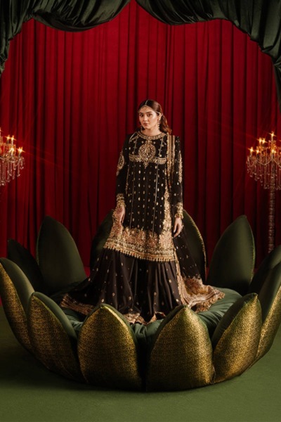 Gold Embroidered Black Gharara for Pakistani Weddings - Image 7