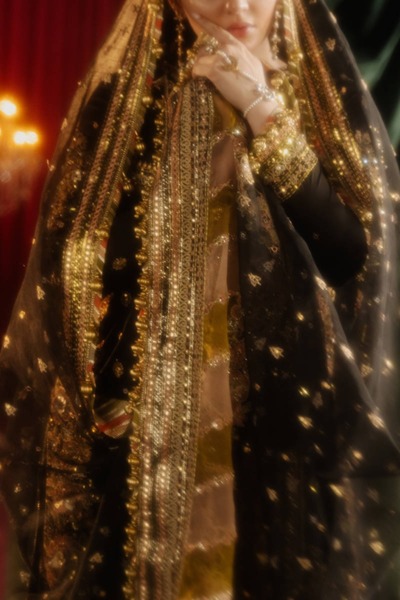 Gold Embroidered Black Gharara for Pakistani Weddings - Image 8