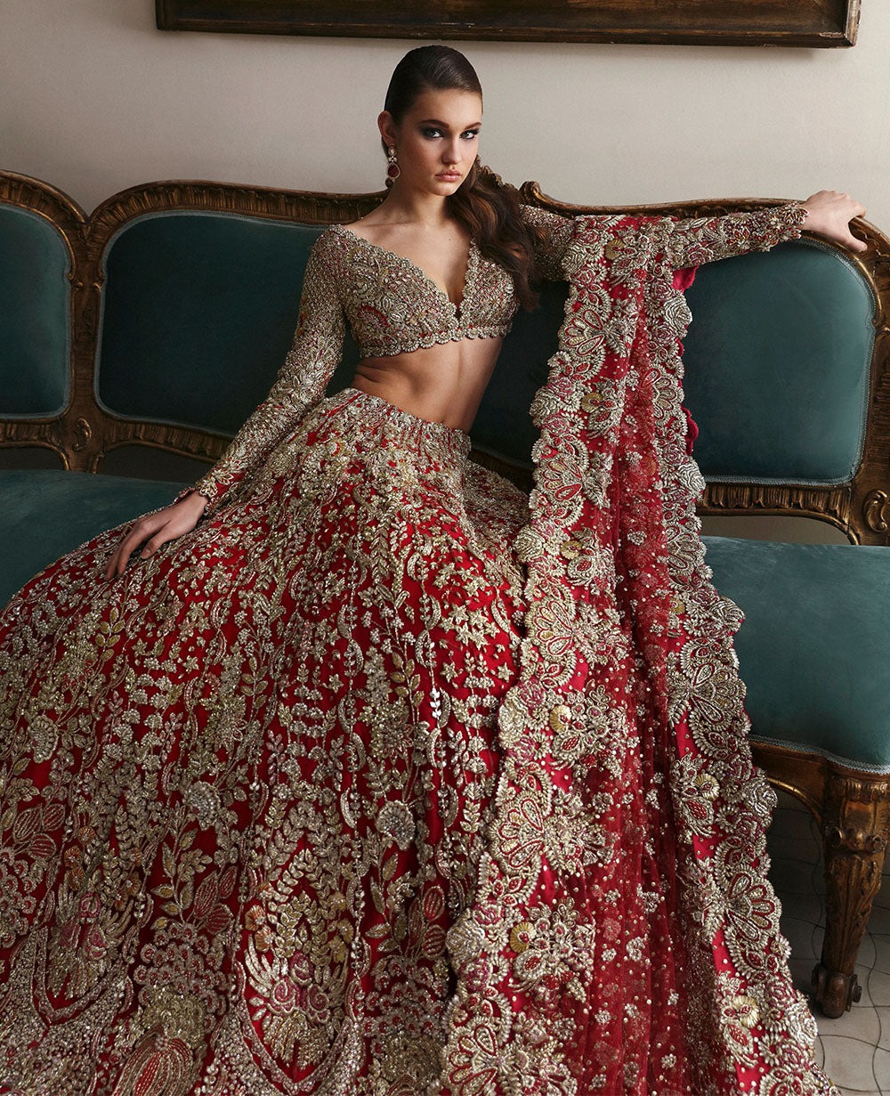 Indian Bridal Lehenga Choli in Red