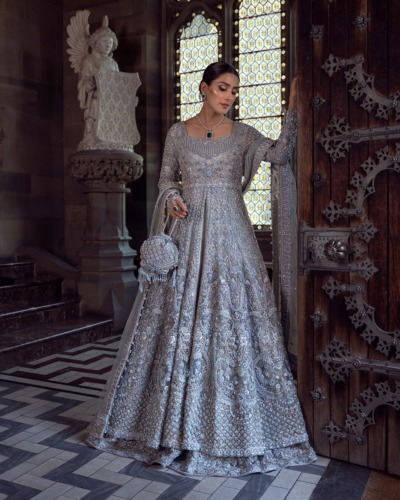 Open Front Gown with Lehenga Bridal Wear