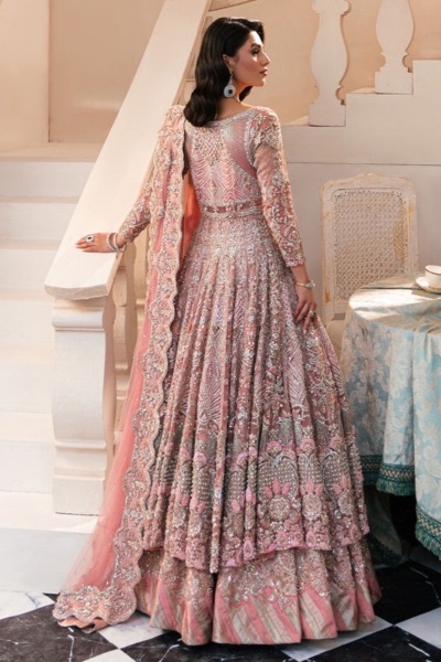 Pakistani Bridal Open Pishwas and Lehenga Outfit - Image 2