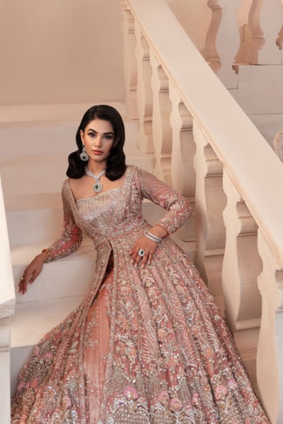 Pakistani Bridal Open Pishwas and Lehenga Outfit - Image 8