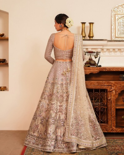 Pakistani Wedding Dress in Chiffon Choli Lehenga - Image 2