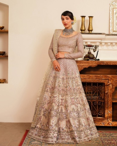 Pakistani Wedding Dress in Chiffon Choli Lehenga