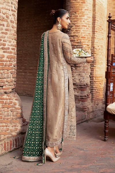 Pakistani Wedding Outfit in Long Kameez and Churidar - Image 2