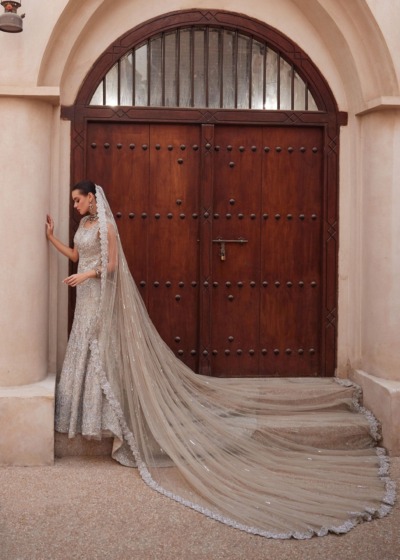 Royal Pakistani Bridal Elegant Silver Gown - Image 6