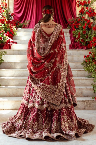 Traditional Red Bridal Lehenga and Flared Frock - Image 2