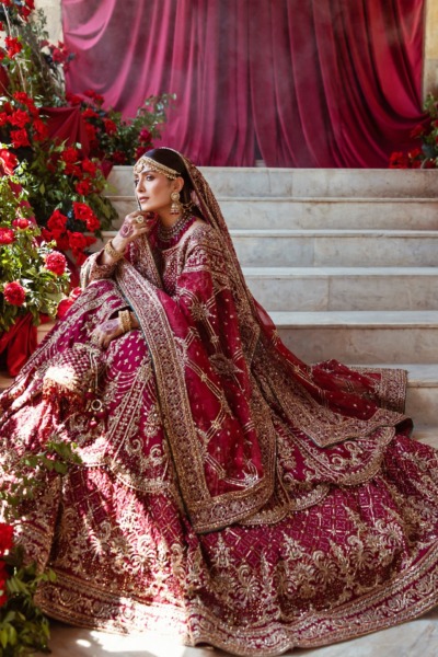 Traditional Red Bridal Lehenga and Flared Frock - Image 3