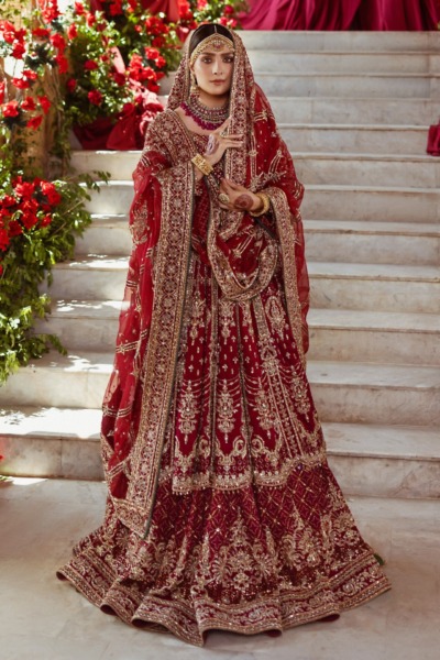 Traditional Red Bridal Lehenga and Flared Frock - Image 5