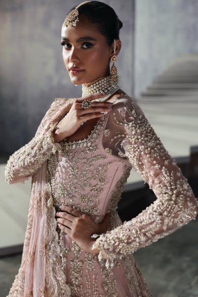 Elegant Powder Pink Pishwas Pakistani Bridal Wear - Image 8